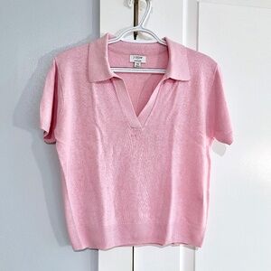 J. Crew Linen-blend short-sleeve polo sweater, pink, like new